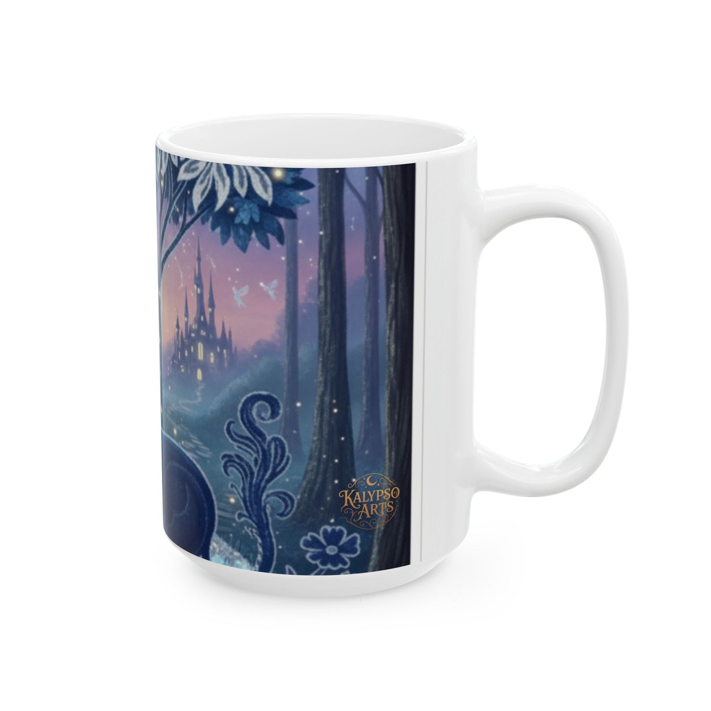 Magical Night Unicorn Ceramic Mug — Fantasy Castle & Starry Tree Coffee Cup (11oz/15oz)
