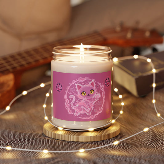 Pink Mystic Cat Scented Soy Candle — 9oz Aromatherapy Candle