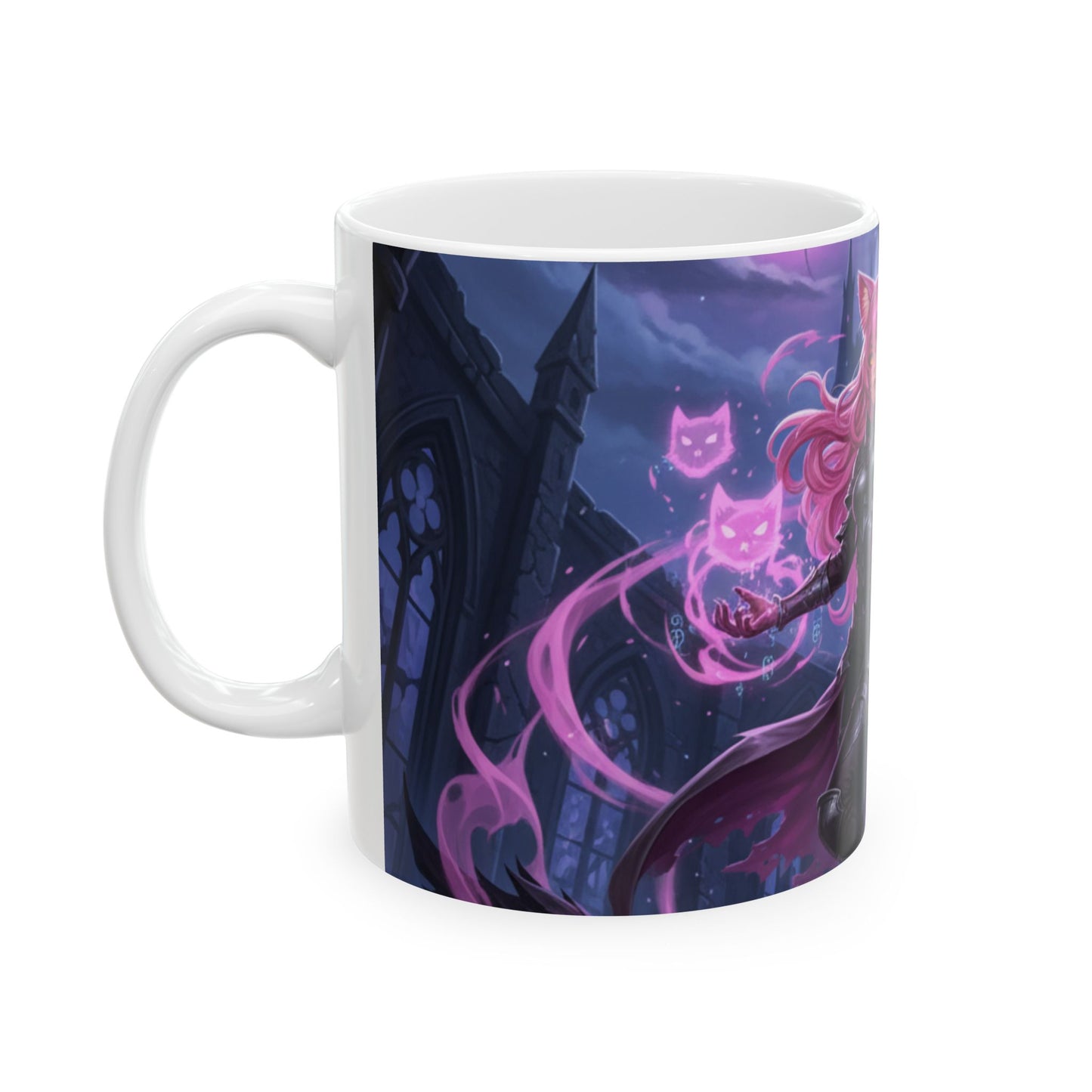 Pink Fox Mage Ceramic Mug — Fantasy Catgirl Sorceress Coffee Cup (11oz/15oz)