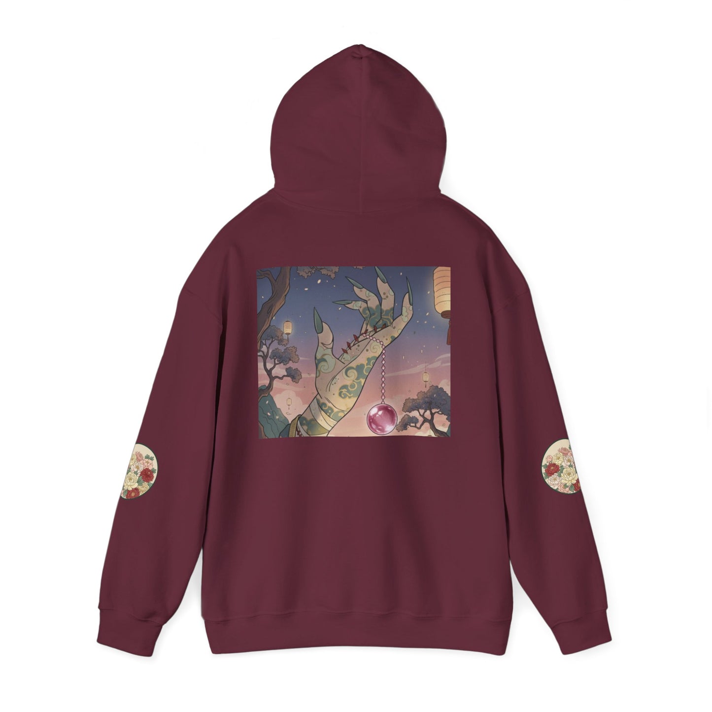 Inugome Hoodie — Floral Ukiyo-e Style Hooded Sweatshirt