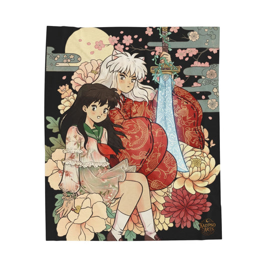 Inugome Velvet Plush Blanket — Inuyasha & Kagome Floral Art Throw