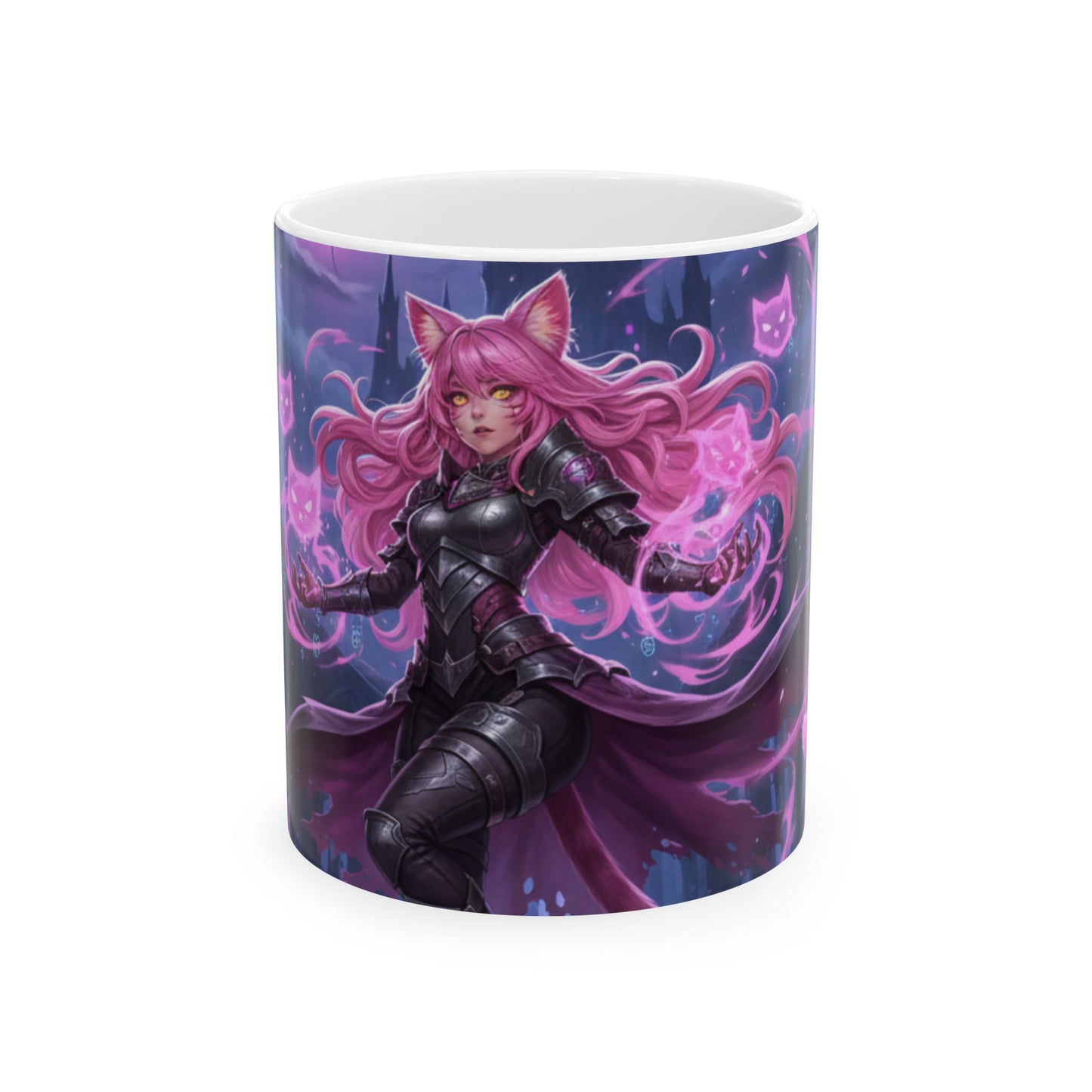 Pink Fox Mage Ceramic Mug — Fantasy Catgirl Sorceress Coffee Cup (11oz/15oz)