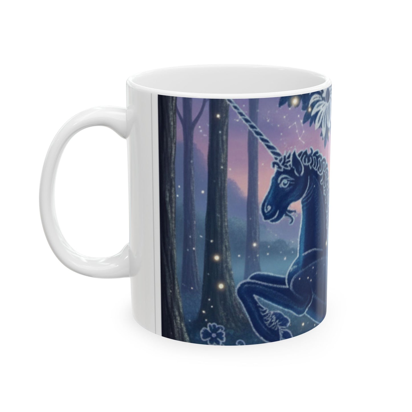 Magical Night Unicorn Ceramic Mug — Fantasy Castle & Starry Tree Coffee Cup (11oz/15oz)