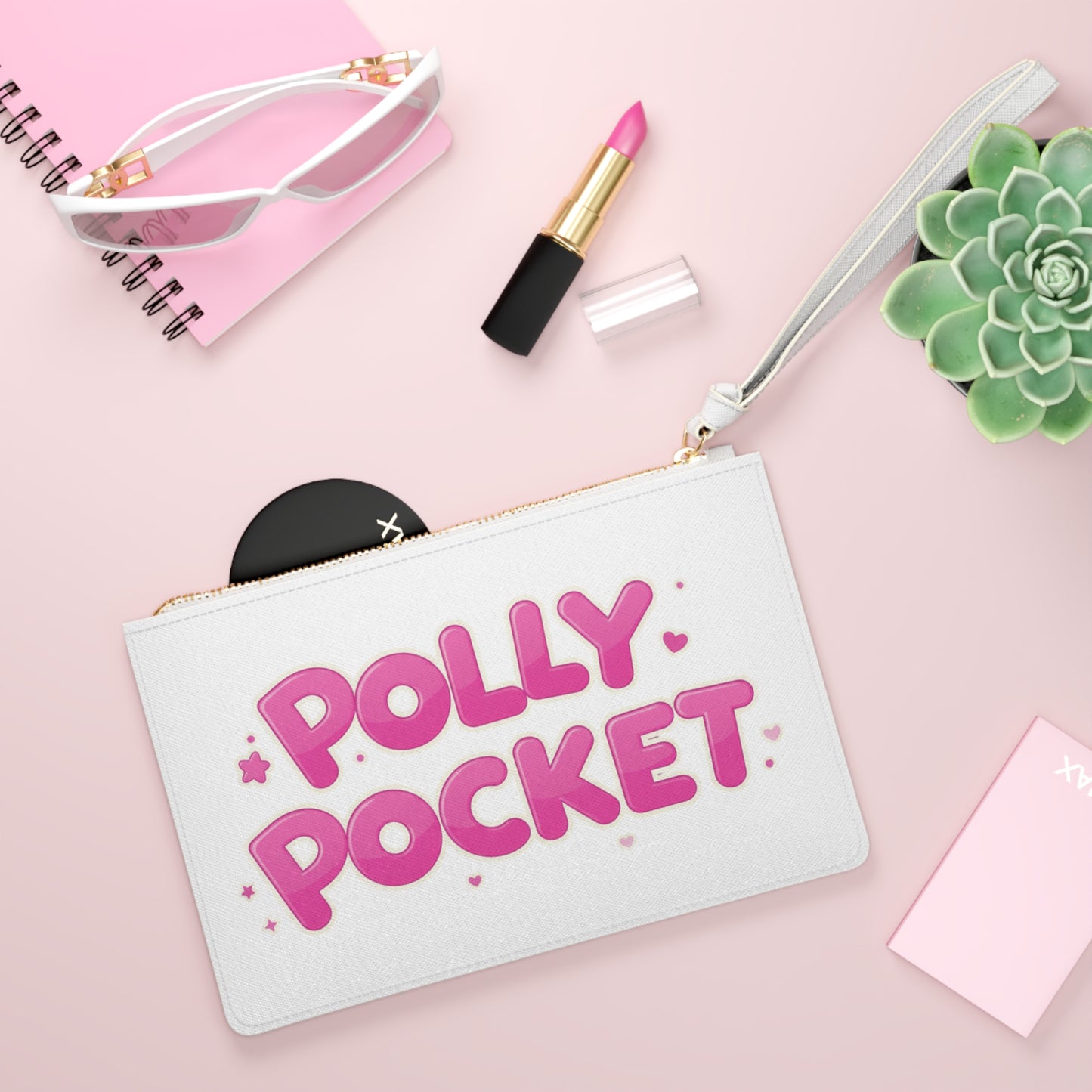 Polly Pocket Clutch Bag — Pink Retro Logo Wristlet for Fans & Gifts