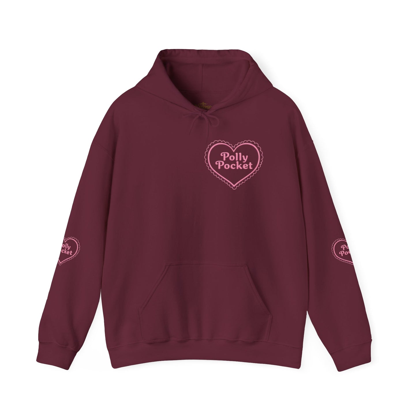 Polly Pocket Heart Logo Hoodie — Cute Retro Pink Graphic Pullover