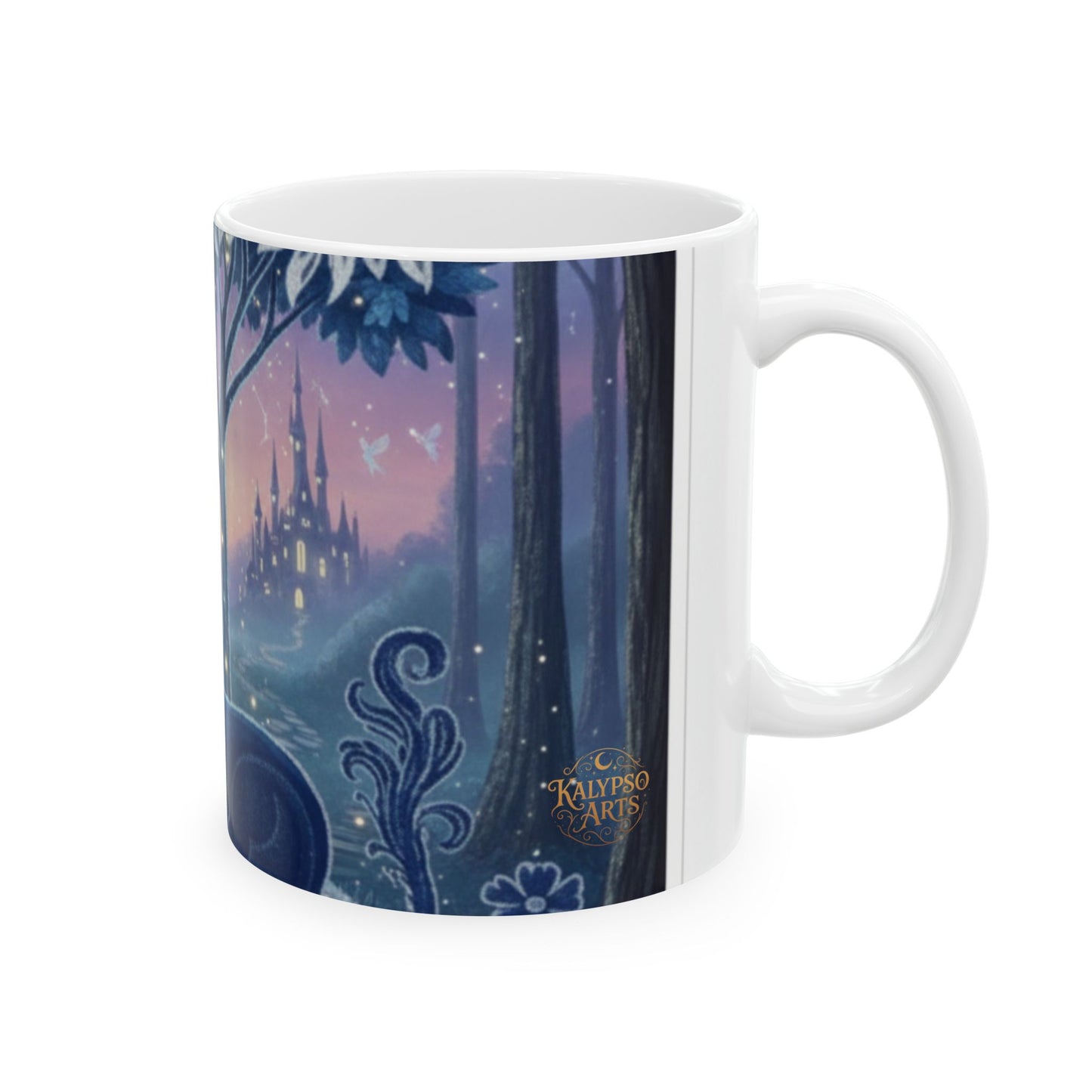 Magical Night Unicorn Ceramic Mug — Fantasy Castle & Starry Tree Coffee Cup (11oz/15oz)