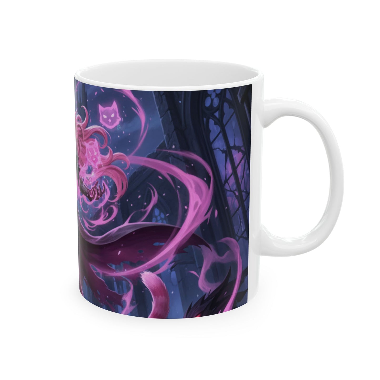 Pink Fox Mage Ceramic Mug — Fantasy Catgirl Sorceress Coffee Cup (11oz/15oz)