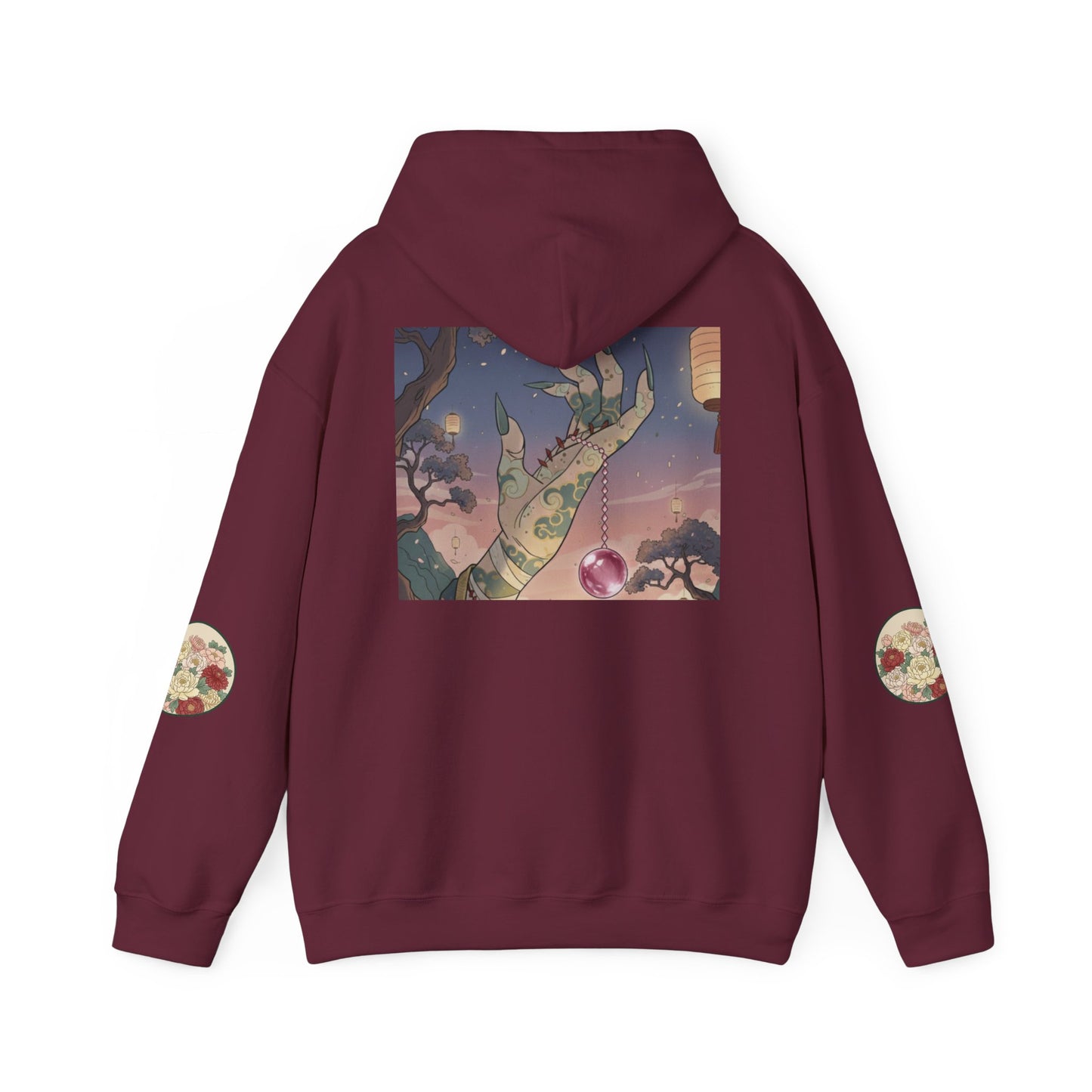 Inugome Hoodie — Floral Ukiyo-e Style Hooded Sweatshirt