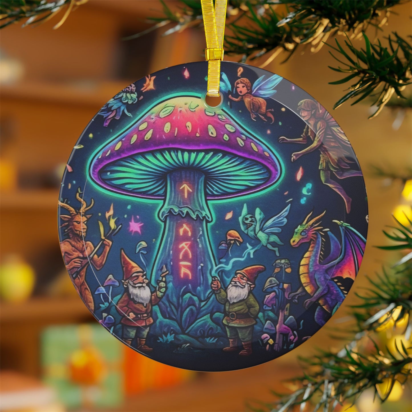 Trippy Gnomes Glass Ornament