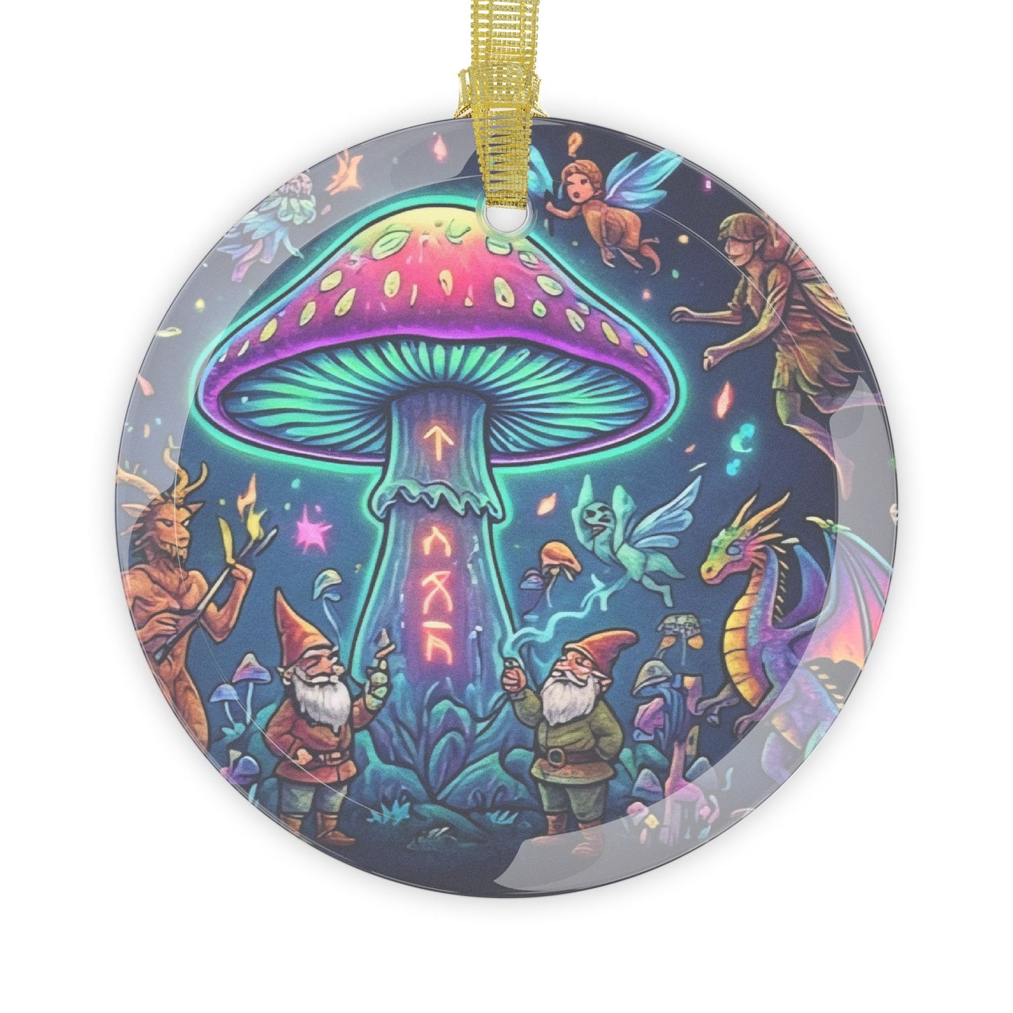 Trippy Gnomes Glass Ornament