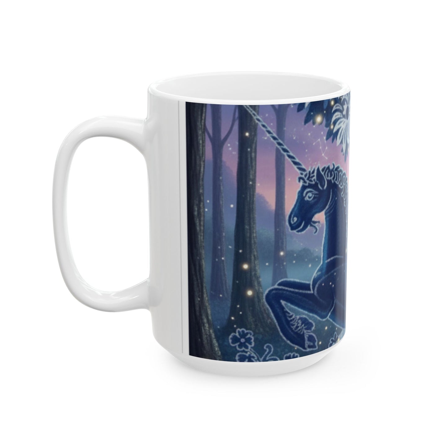 Magical Night Unicorn Ceramic Mug — Fantasy Castle & Starry Tree Coffee Cup (11oz/15oz)